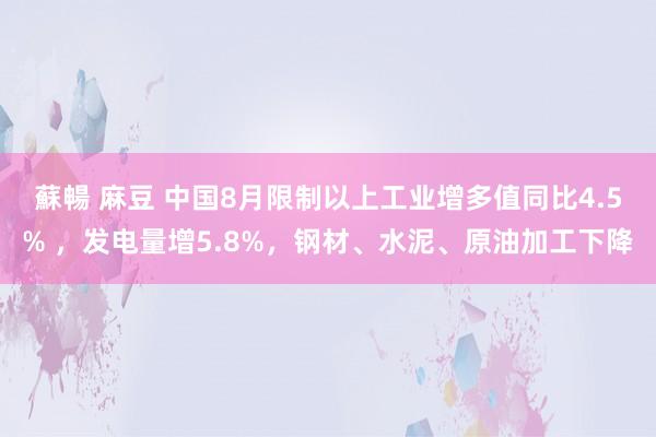 蘇暢 麻豆 中国8月限制以上工业增多值同比4.5% ，发电量增5.8%，钢材、水泥、原油加工下降