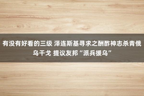有没有好看的三级 泽连斯基寻求之酬酢神志杀青俄乌干戈 提议友邦“派兵援乌”