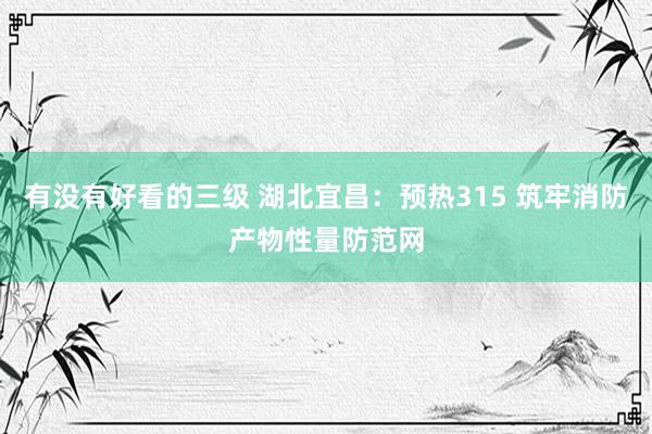 有没有好看的三级 湖北宜昌：预热315 筑牢消防产物性量防范网