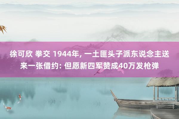 徐可欣 拳交 1944年， 一土匪头子派东说念主送来一张借约: 但愿新四军赞成40万发枪弹