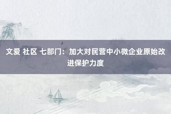 文爱 社区 七部门：加大对民营中小微企业原始改进保护力度