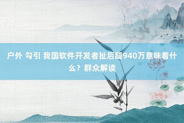户外 勾引 我国软件开发者扯后腿940万意味着什么？群众解读