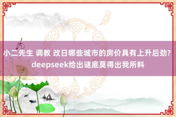 小二先生 调教 改日哪些城市的房价具有上升后劲? deepseek给出谜底莫得出我所料