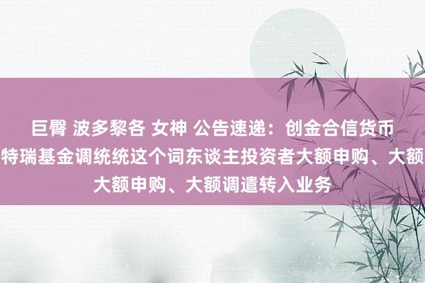 巨臀 波多黎各 女神 公告速递：创金合信货币基金在京东肯特瑞基金调统统这个词东谈主投资者大额申购、大额调遣转入业务