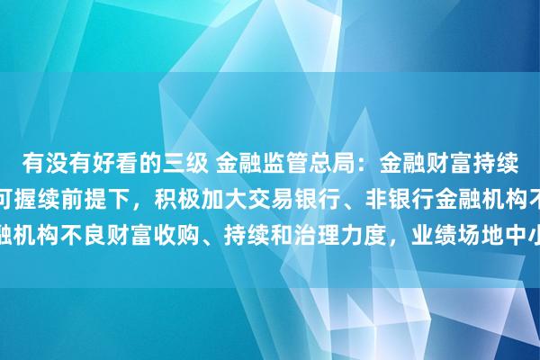 有没有好看的三级 金融监管总局：金融财富持续公司在风险可控、交易可握续前提下，积极加大交易银行、非银行金融机构不良财富收购、持续和治理力度，业绩场地中小金融机构矫正化险