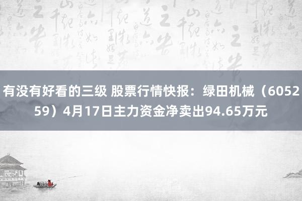 有没有好看的三级 股票行情快报：绿田机械（605259）4月17日主力资金净卖出94.65万元